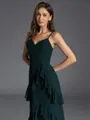 Unique A-line V-Neck Cascading Ruffles Floor-Length Chiffon Bridesmaid Dress