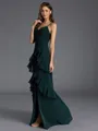 Unique A-line V-Neck Cascading Ruffles Floor-Length Chiffon Bridesmaid Dress