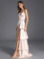 Pretty A-line Straps Cascading Ruffles Floor-Length Silk Like Satin Bridesmaid Dress