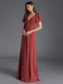 Charming A-line V-Neck Short Sleeves Pleated Floor-Length Bridesmaid Dress