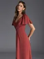 Charming A-line V-Neck Short Sleeves Pleated Floor-Length Bridesmaid Dress