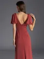 Charming A-line V-Neck Short Sleeves Pleated Floor-Length Bridesmaid Dress