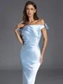 Hot Sheath Off-the-Shoulder Bow Ankle-Length Silk like Satin Bridesmaid Dress
