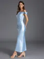 Hot Sheath Off-the-Shoulder Bow Ankle-Length Silk like Satin Bridesmaid Dress