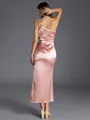 Delicate Sheath One-Shoulder Pleated Tea-Length Silk like Satin Bridesmaid Dress