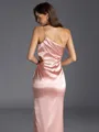 Delicate Sheath One-Shoulder Pleated Tea-Length Silk like Satin Bridesmaid Dress
