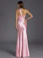 Glamorous Sheath One-Shoulder Pleated Floor-Length Silk like Satin Bridesmaid Dress