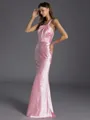 Glamorous Sheath One-Shoulder Pleated Floor-Length Silk like Satin Bridesmaid Dress