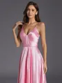 Elegant A-line V-Neck Pleated Asymmetrical Silk Like Satin Bridesmaid Dress