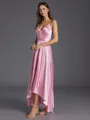 Elegant A-line V-Neck Pleated Asymmetrical Silk Like Satin Bridesmaid Dress