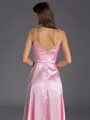 Elegant A-line V-Neck Pleated Asymmetrical Silk Like Satin Bridesmaid Dress