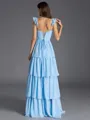 Hot A-line Square Cascading Ruffles Floor-Length Chiffon Corset Bridesmaid Dress