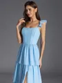 Hot A-line Square Cascading Ruffles Floor-Length Chiffon Corset Bridesmaid Dress