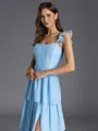 Hot A-line Square Cascading Ruffles Floor-Length Chiffon Corset Bridesmaid Dress
