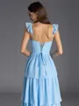 Hot A-line Square Cascading Ruffles Floor-Length Chiffon Corset Bridesmaid Dress