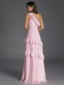 Exquisite A-line One-Shoulder Cascading Ruffles Floor-Length Chiffon Bridesmaid Dress