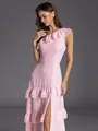Exquisite A-line One-Shoulder Cascading Ruffles Floor-Length Chiffon Bridesmaid Dress
