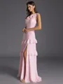 Exquisite A-line One-Shoulder Cascading Ruffles Floor-Length Chiffon Bridesmaid Dress