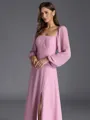 Delicate A-line Square Long Sleeves Bow Floor-Length Chiffon Bridesmaid Dress