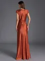 Stunning Sheath V-Neck Short Sleeves Pleated Floor-Length Silk like Satin Bridesmaid Dress