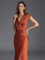Stunning Sheath V-Neck Short Sleeves Pleated Floor-Length Silk like Satin Bridesmaid Dress