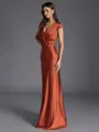 Stunning Sheath V-Neck Short Sleeves Pleated Floor-Length Silk like Satin Bridesmaid Dress