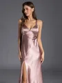 Elegant Sheath V-Neck Floor-Length Silk like Satin Bridesmaid Dress