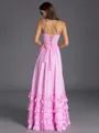 Exquisite A-line V-Neck Ruffles Floor-Length Chiffon Corset Bridesmaid Dress