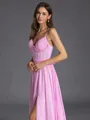 Exquisite A-line V-Neck Ruffles Floor-Length Chiffon Corset Bridesmaid Dress