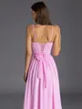 Exquisite A-line V-Neck Ruffles Floor-Length Chiffon Corset Bridesmaid Dress