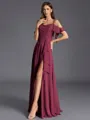 Splendid A-line Cold Shoulder Ruffles Floor-Length Chiffon Bridesmaid Dress