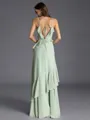 Graceful A-line V-Neck Ruffles Floor-Length Chiffon Bridesmaid Dress