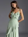 Graceful A-line V-Neck Ruffles Floor-Length Chiffon Bridesmaid Dress