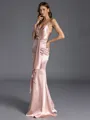Grand Sheath V-Neck Ruffles Floor-Length Silk like Satin Bridesmaid Dress