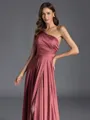 Enchanting A-line One-Shoulder Pleated Floor-Length Silk like Satin Bridesmaid Dress
