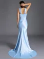 Breathtaking Sheath Halter Pleated Sweep Train Charmeuse Bridesmaid Dress