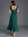 Splendid A-line V-Neck Ruffles Tea-Length Chiffon Bridesmaid Dress