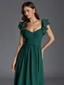 Splendid A-line V-Neck Ruffles Tea-Length Chiffon Bridesmaid Dress