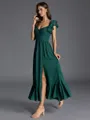 Splendid A-line V-Neck Ruffles Tea-Length Chiffon Bridesmaid Dress