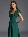 Splendid A-line V-Neck Ruffles Tea-Length Chiffon Bridesmaid Dress
