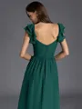 Splendid A-line V-Neck Ruffles Tea-Length Chiffon Bridesmaid Dress
