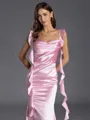 Graceful Sheath Straps Ruffles Ankle-Length Silk like Satin Bridesmaid Dress