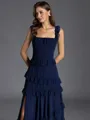 Gorgeous A-line Square Cascading Ruffles Floor-Length Bridesmaid Dress