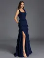 Gorgeous A-line Square Cascading Ruffles Floor-Length Bridesmaid Dress