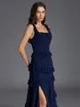 Gorgeous A-line Square Cascading Ruffles Floor-Length Bridesmaid Dress