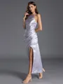 Grand Sheath Halter Pleated Ankle-Length Silk like Satin Bridesmaid Dress