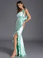 Enchanting Sheath One-Shoulder Ruffles Floor-Length Silk like Satin Bridesmaid Dress