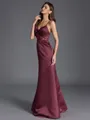 Luxurious Sheath V-Neck Pleated Floor-Length Satin Corset Bridesmaid Dress