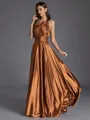 Show-stopping A-line One-Shoulder Pleated Floor-Length Silk Like Satin Bridesmaid Dress