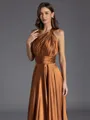 Show-stopping A-line One-Shoulder Pleated Floor-Length Silk Like Satin Bridesmaid Dress